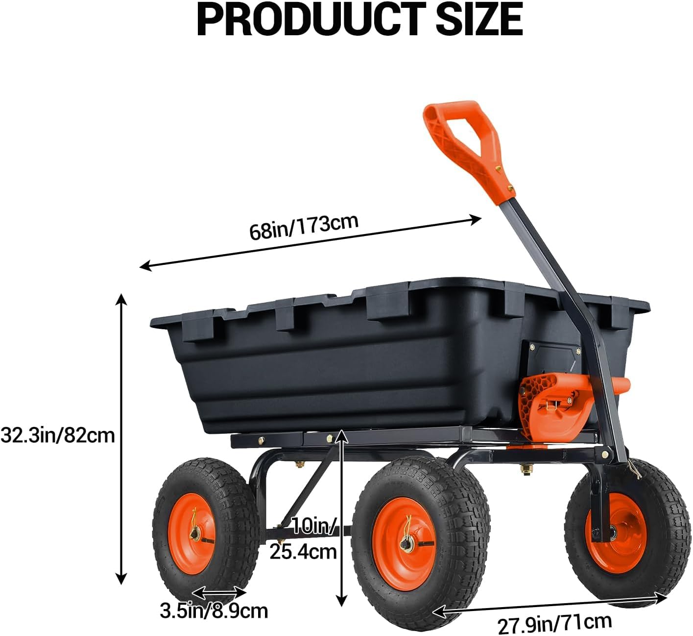 800 Lbs Garden Dump Carts, Heavy Duty Yard Cart, 4 Wheel Wheelbarrow with 10in Tires, Steel Frame and Quick Release System for Plants, Soil, Sand, in Courtyard, Beach, Farm(Black)
