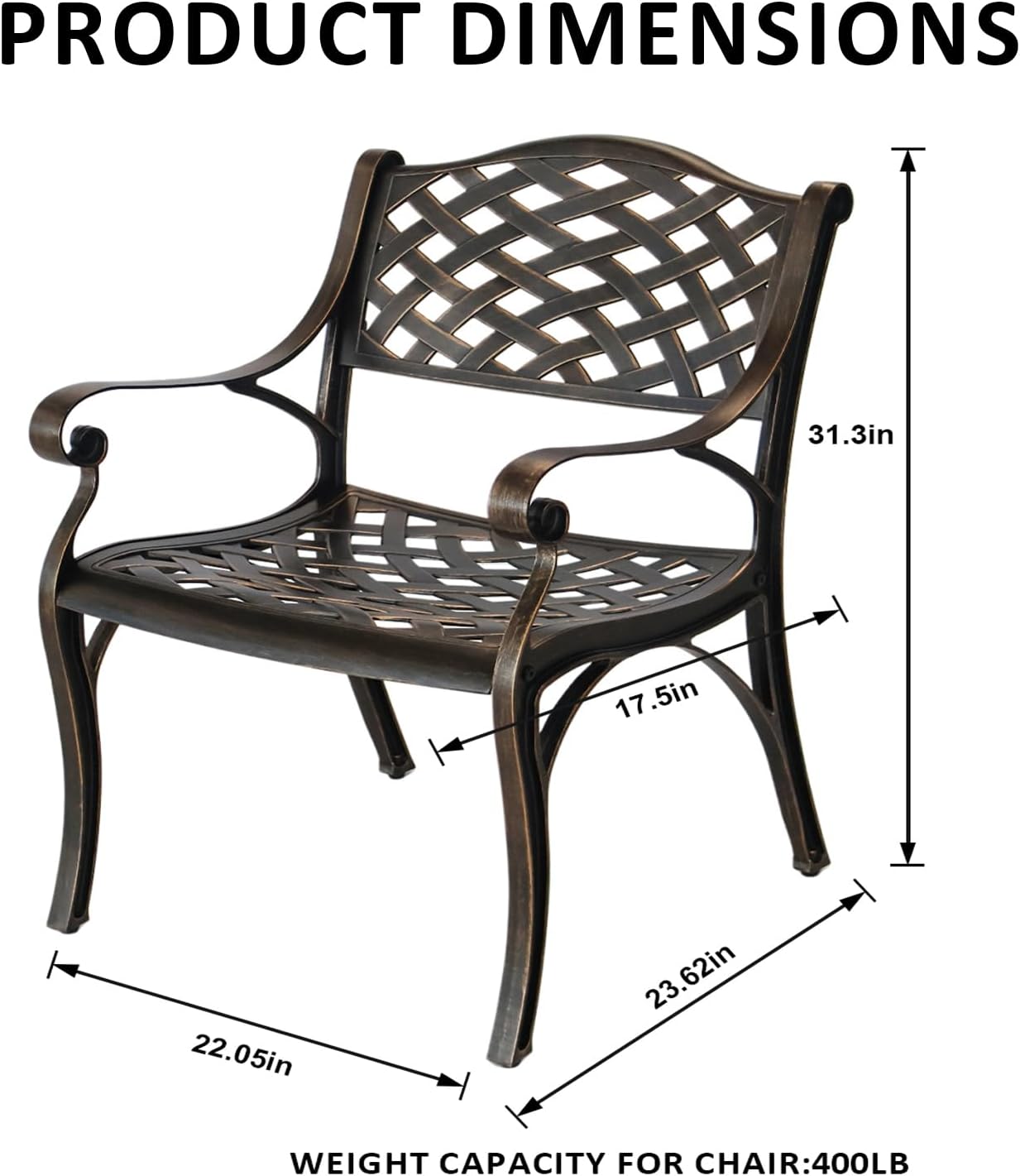 Outdoor Patio Dining Set Cast Aluminum 7 Piece Patio Bistro Dining Set,Metal Rectangular Patio Table and Chairs Set for 6 Person with Umbrella Hole,Patio Furniture Sets for Garden,Bronze