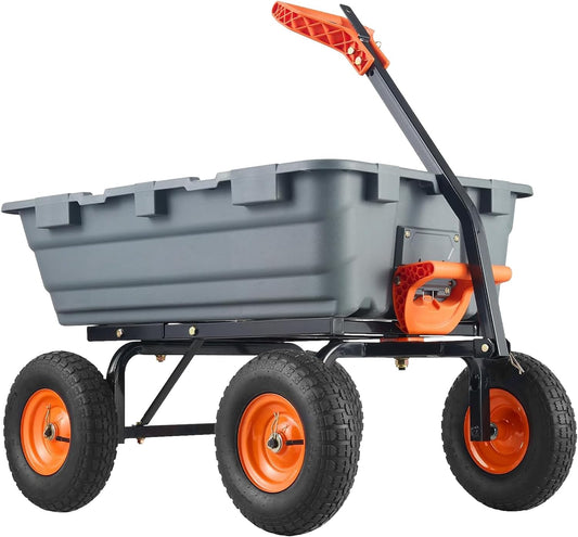 800 Lbs Garden Dump Carts, Heavy Duty Yard Cart, 4 Wheel Wheelbarrow with 10in Tires, Steel Frame and Quick Release System for Plants, Soil, Sand, in Courtyard, Beach, Farm(Gray)