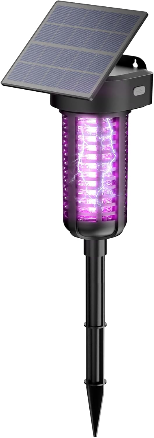 Solar Bug Zapper Outdoor Mosquito Trap Killer Mosquito Killer Lamp，Cordless & Rechargeable ，Fly Zapper Mosquito Catcher Lamp Decor Light for Patio Garden
