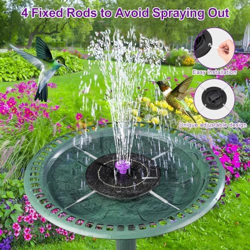 Solar Bird Bath Fountain Pump, Solar Powered Water Pump, Outdoor Water Fountain with 8-in-1 Nozzles, 4 Fixed Pipes for Hummingbirds, Garden, Pool, Pond