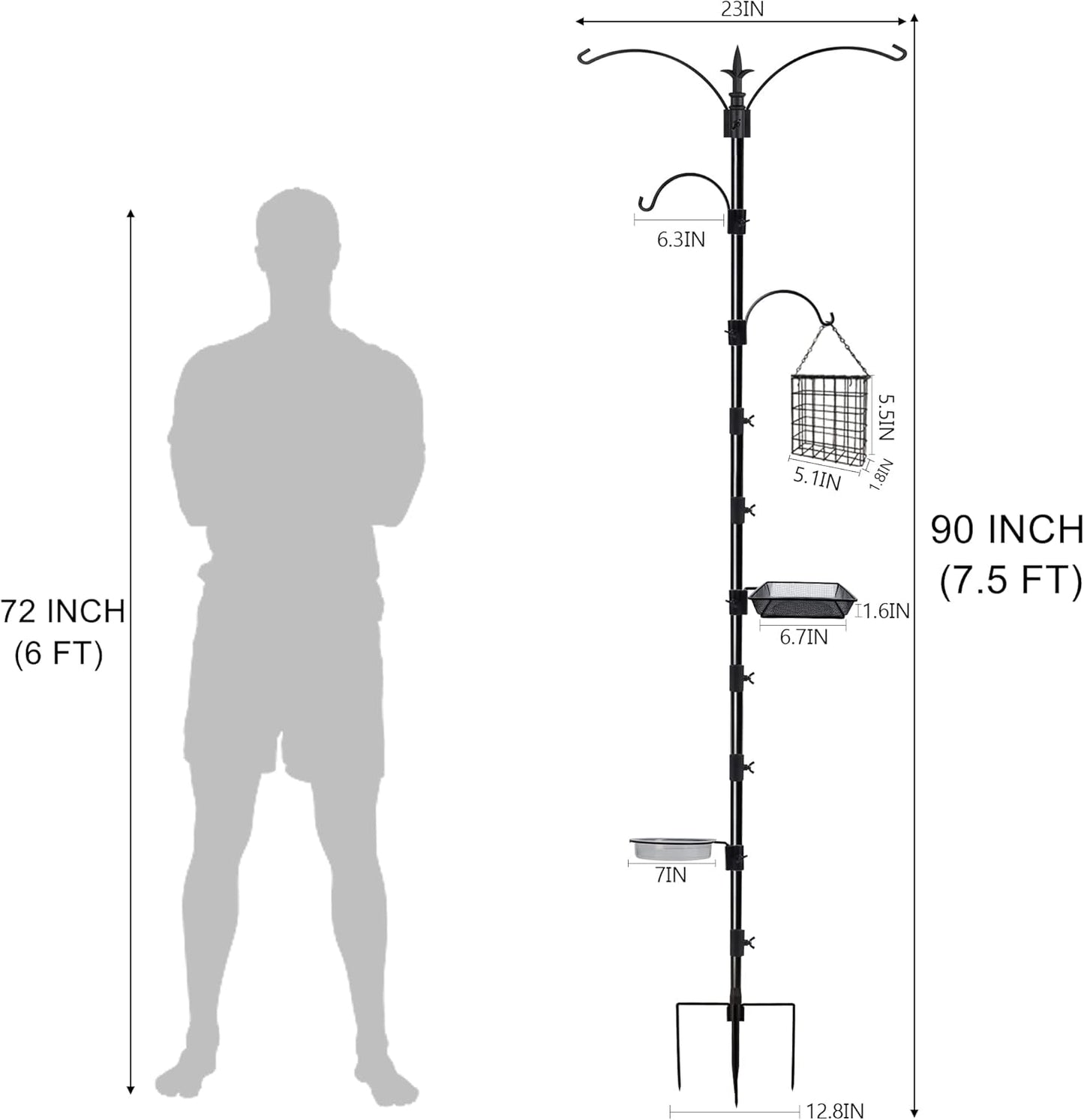 yosager Premium Bird Feeding Station Kit, 90" x 23" Birds Feeder Pole, Planter Hanger, Multi Feeder Hanging Kit with Metal Suet and Bath for Bird Watching, Attracting Wild Birds
