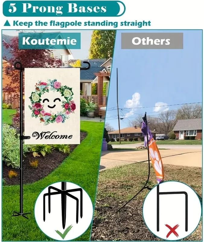 Garden Flag Stand-Holder-Pole High 50 Inch with 5 Prong Base Garden Flag Stopper and Anti-Wind Clip for Small Garden Flags 12 x 18,Decorative Flags,Yard Flags,Seasonal Flags