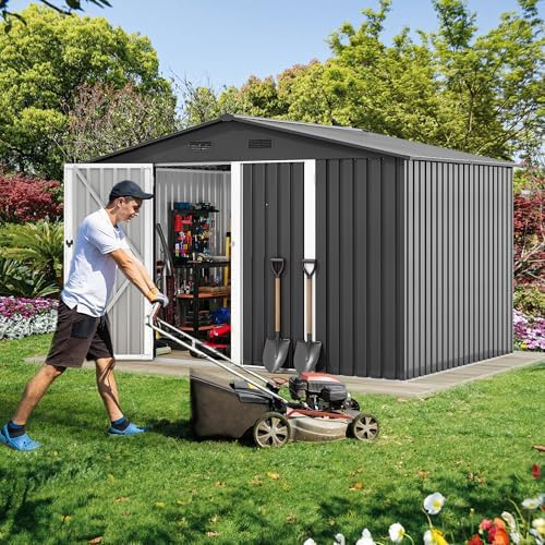 DWVO 10'x8' Large Metal Outdoor Storage Shed, Heavy Duty Tool Storage Sheds for Backyard Patio Lawn - Ideal for Bicycles, Garden Tools, and Lawn Equipment, Easy-to-Assemble, Dark Gray