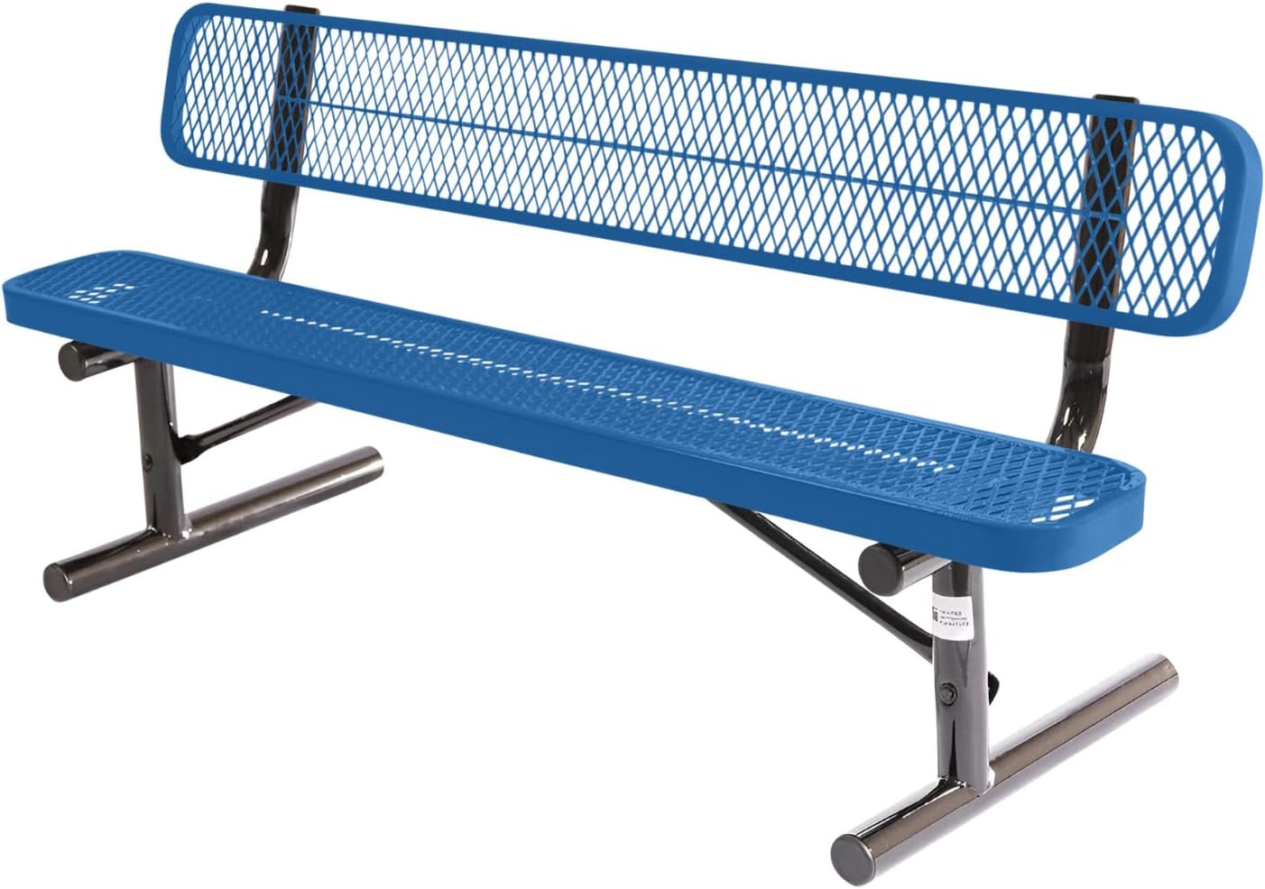 Heavy-Duty Portable Outdoor Bench Thermoplastic Coated, Expanded Metal, Commercial-Grade Seating, Made in America (Portable with Back, 6 Ft, Textured Light Blue)