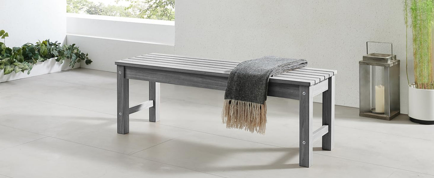 Psilvam 2-Person Outdoor Poly Lumber Patio Backless Bench, Fade-Resistant & Odor-Free Poly Lumber Patio Furniture, Weatherproof, Suitable for Garden, Porch and Park, 700 Lbs Support (1, Light Gray)