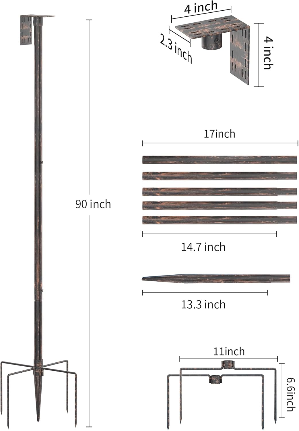 Bird Feeder Pole Stand – 90 Inch Height Feeding Station with 1-Inch Dia Heavy Duty for Hanging Feeders, Bird House Pole Mount Kit for Outdoor, Slip-Fit Connection，Copper Brushed