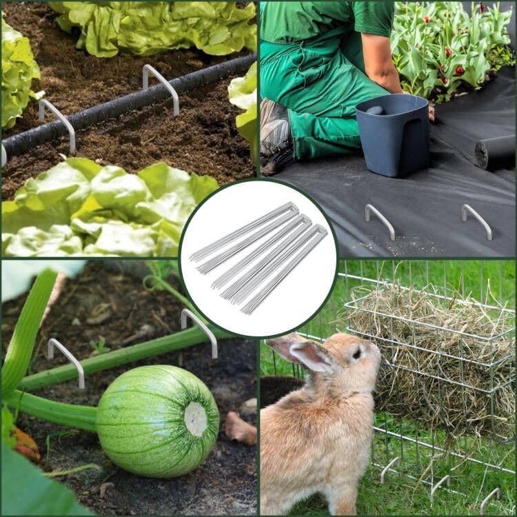 Galvanized Landscape Staples 4 Inch 50 Pack 11 Gauge Anti-Rust Garden Stakes Landscaping Fabric SOD Pins Yard Stakes for Weed Barrier Fabric, JC-DD-4IN