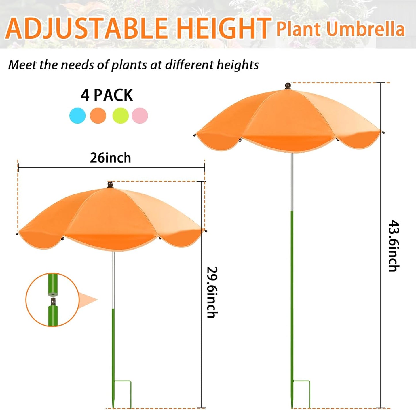 MJZ 4 Pack Plant Umbrellas for Outdoor Plants, 26" Garden Umbrella for Plants with Adjustable Angle, Plant Umbrella Provide Shade for Outdoor Plants Flower Pot Planting Beds