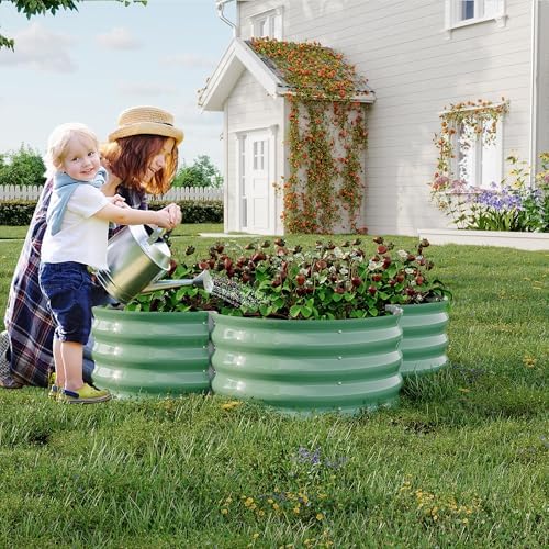Garvee 2 Pack Galvanized Raised Garden Bed, Petal-shaped, 4x4x1ft, Green