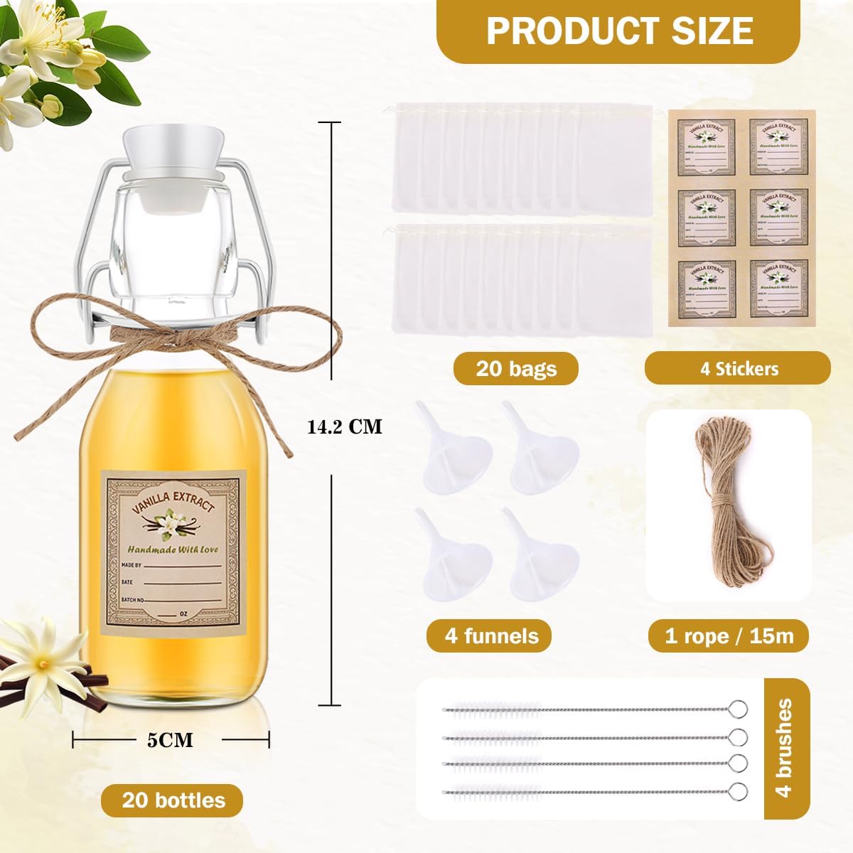 20Pcs 4 oz Swing Top Glass Bottles for Vanilla Extract Homemade,Flip Top Glass Bottles for Food Storage Canister for Hot Sauce Beans