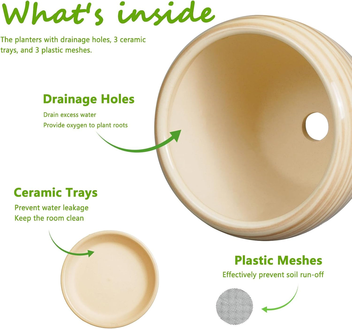 Ceramic Pots for Plants - 10 Inch 8 Inch 6 Inch Plant Pots with Drainage Holes and Saucers Large Planters for Indoor Plants Decorative Outdoor Flower Pots Set of 3 Yellow