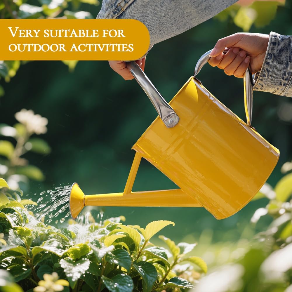 Metal Watering Can, One Gallon Watering Cans Stainless Steel for Outdoor Indoor Garden Plants Watering (Yellow)