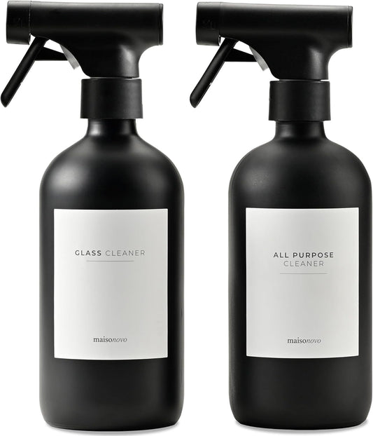 MaisoNovo Spray Bottle for Hair - 16.9 fl oz Black x 2 with 16 Labels