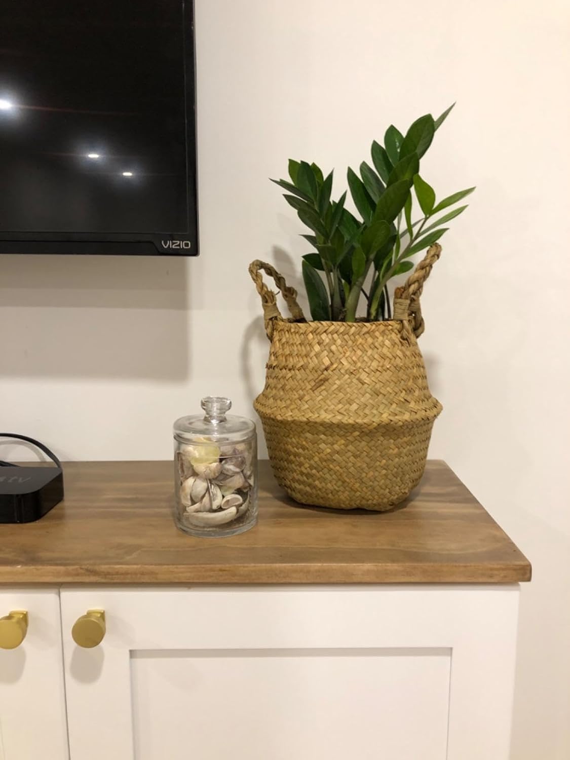 DOKOT Seagrass Plant Basket with Handles, Woven Storage Basket, 7inch Diameter x 8inch Height