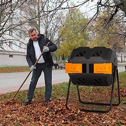 43 Gallon Compost Bin Outdoor With Dual Chamber Sliding Doors, Tumbling Composter, Manual Tiller Composters Tumbling or Rotating