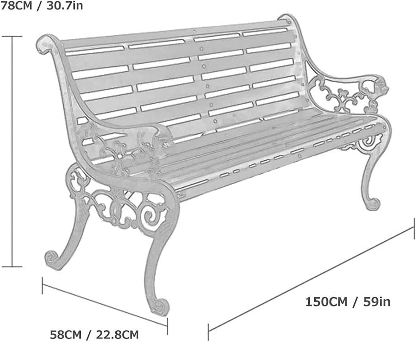 Outdoor Park Garden Bench with Cover, 2-3 Person Wood Patio Bench with Backrest+Armrests Weatherproof, Patio Porch Furniture Cast Iron Frame Bench for Lawn Porch Backyard(Teak+Antique Bronze)