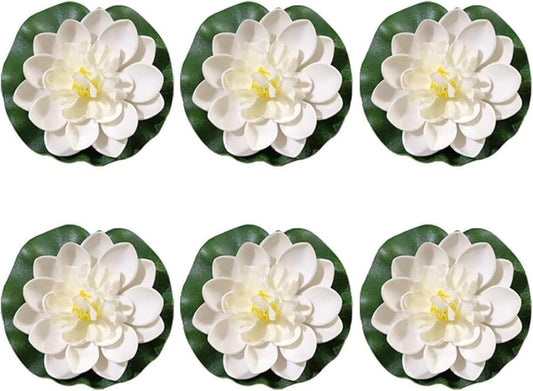 6 Pcs White Artificial Lotus Flowers Large Floating Lotus Faux Water Lily Flowers Fish Pond Artificial Plants with Artificial Lily Pads, Artificial Plants, Lotus Flower, Decorations