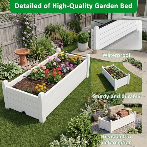 Raised Garden Bed, Self-Watering Resin Planter Box, Planter Boxes Outdoor with Drain Plug for Vegetables, Flowers, Plants(Ashen)