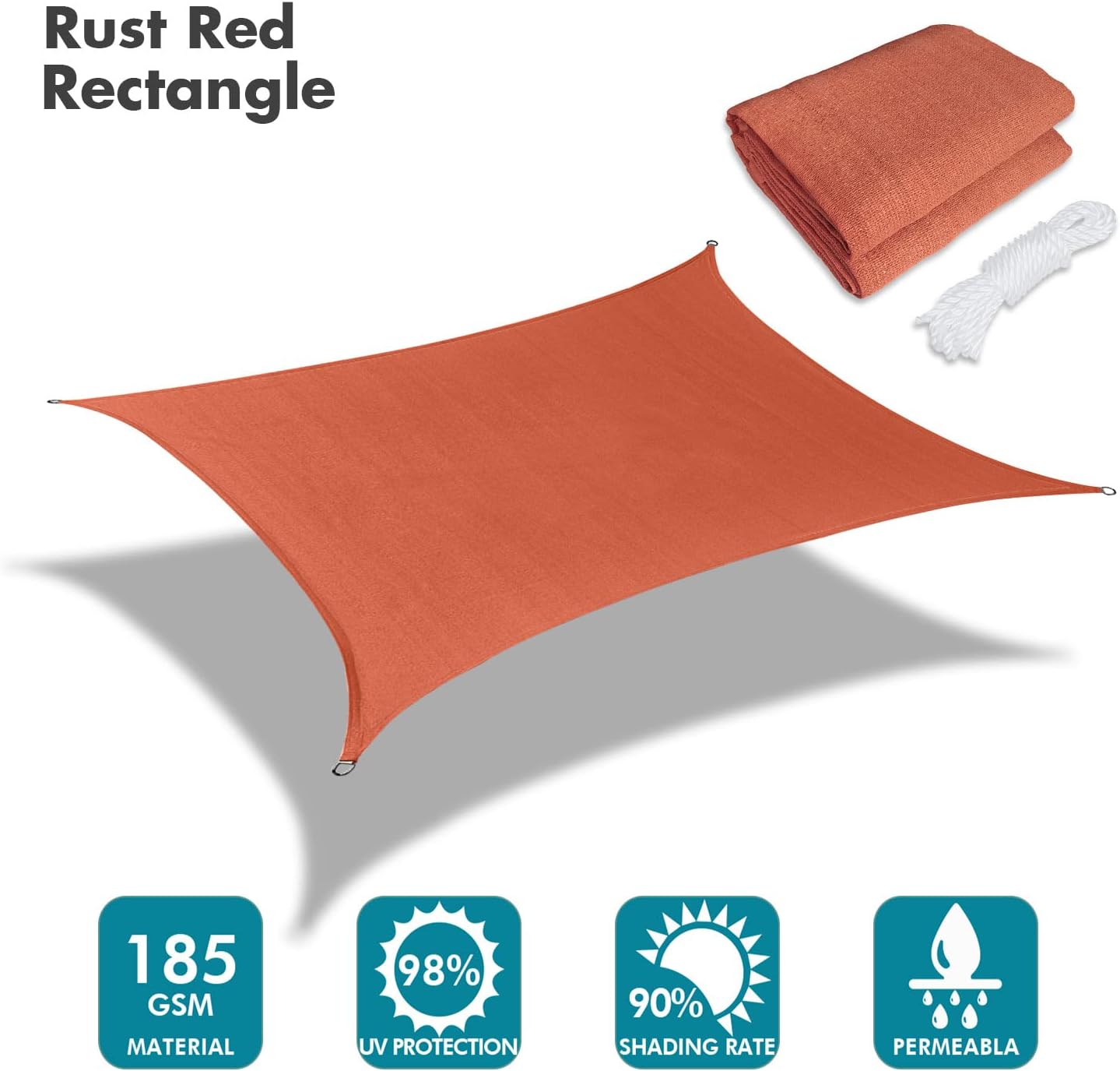 KANAGAWA 20'X22' Rust Red Custom Size Sun Shade Sail Rectangle UV Block Canopy Cover for Patio Backyard Lawn Garden Outdoor (Customized Available)