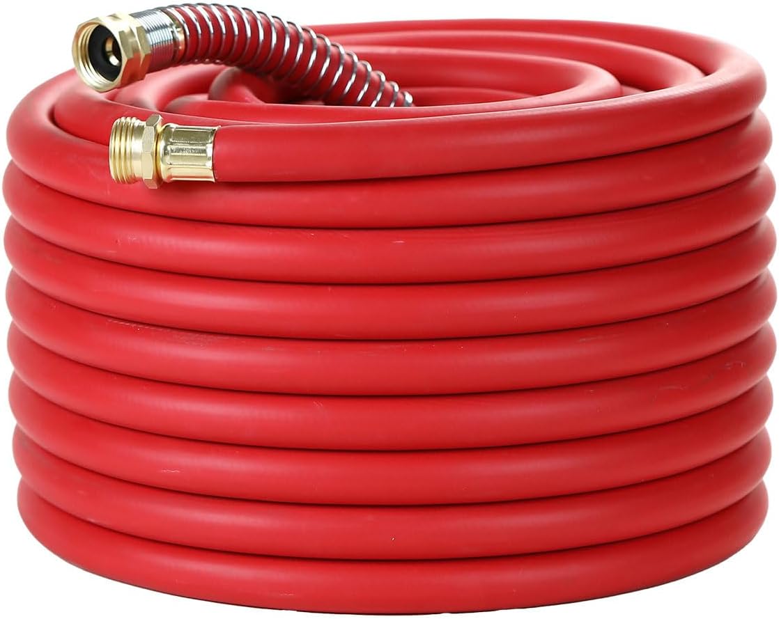 90FT 5/8 Heavy Duty Rubber Garden Hose - 200psi Working, 1000psi Burst - Hot/Cold Water - Five-Layered Braiding for Durability - Versatile for Gardening, Agriculture, Construction(Red)