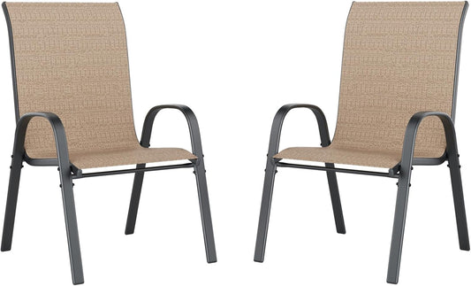 UDPATIO Patio Chairs Set of 2, Stackable Outdoor Dining Chairs with High Back, Breathable Textilene Fabric Outdoor Chair All Weather, 350LBS Capacity for Garden, Backyard (Brown)