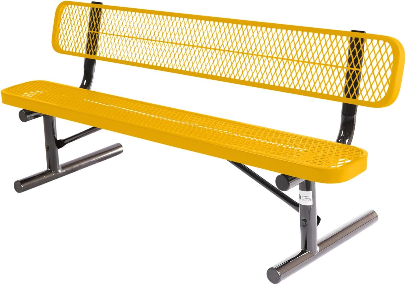 Heavy-Duty Portable Outdoor Bench Thermoplastic Coated, Expanded Metal, Commercial-Grade Seating, Made in America (Portable with Back, 6 Ft, Textured Yellow)