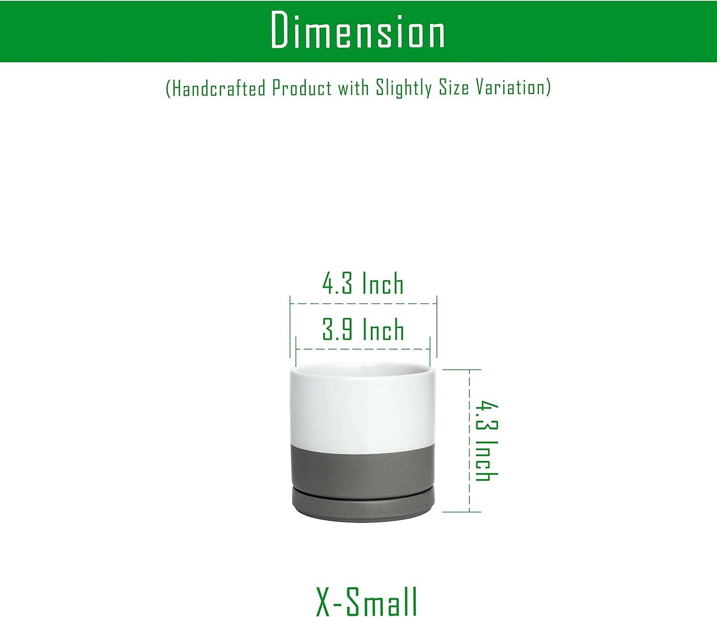 D'vine Dev Set of 2 Plants Pots, 4.6 Inch Ceramic Planter Pot for Plants with Drainage Hole and Saucer, White/Speckled Grey, 94-V-B-6