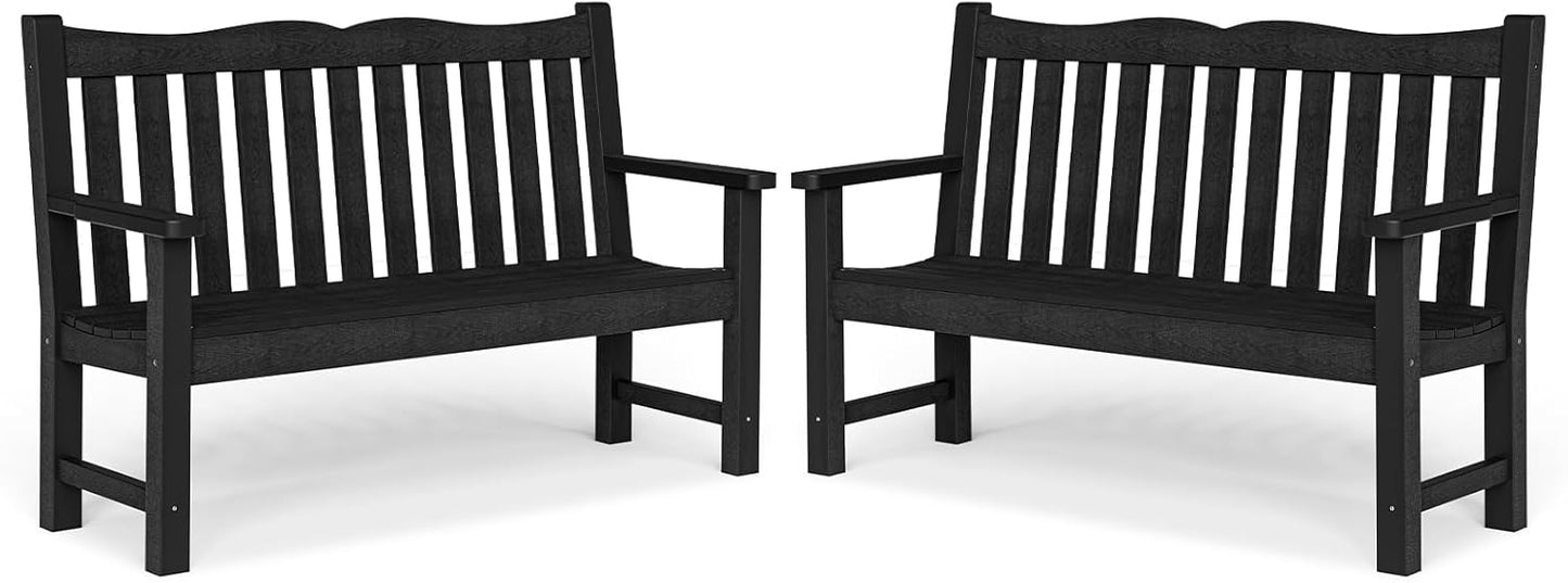 Outdoor Benches Set of 2, 2-Person Garden Bench for Outdoors, Weatherproof Outdoor Benches, Never Rot or Fade, Black