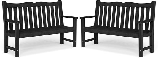 Outdoor Benches Set of 2, 2-Person Garden Bench for Outdoors, Weatherproof Outdoor Benches, Never Rot or Fade, Black