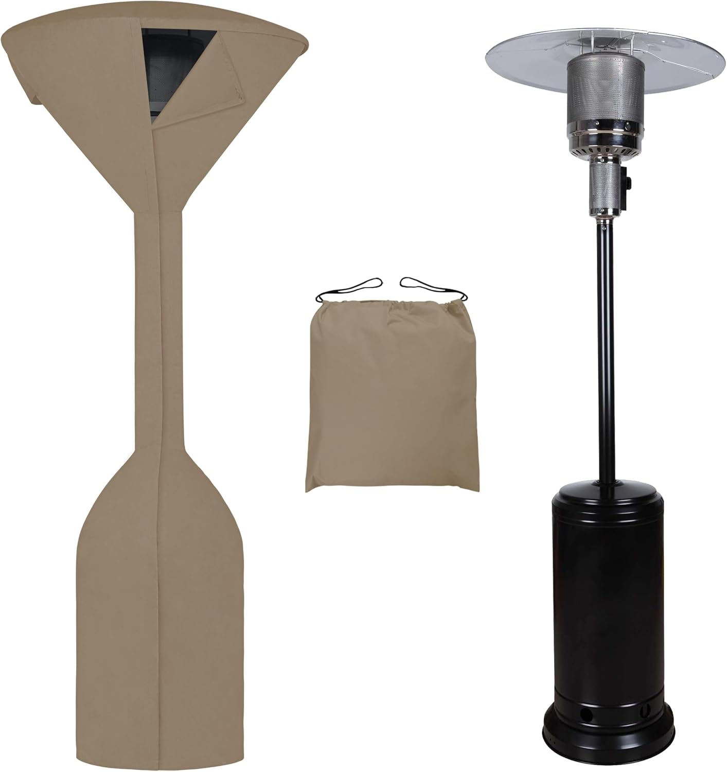 Easy-Going Stand-Up Patio Heater Cover with Zipper and Storage Bag, Waterproof Outdoor Heater Cover Dustproof, UV-Resisant, Wind-Resistant (95" H x 34" D x 19" B, Camel)