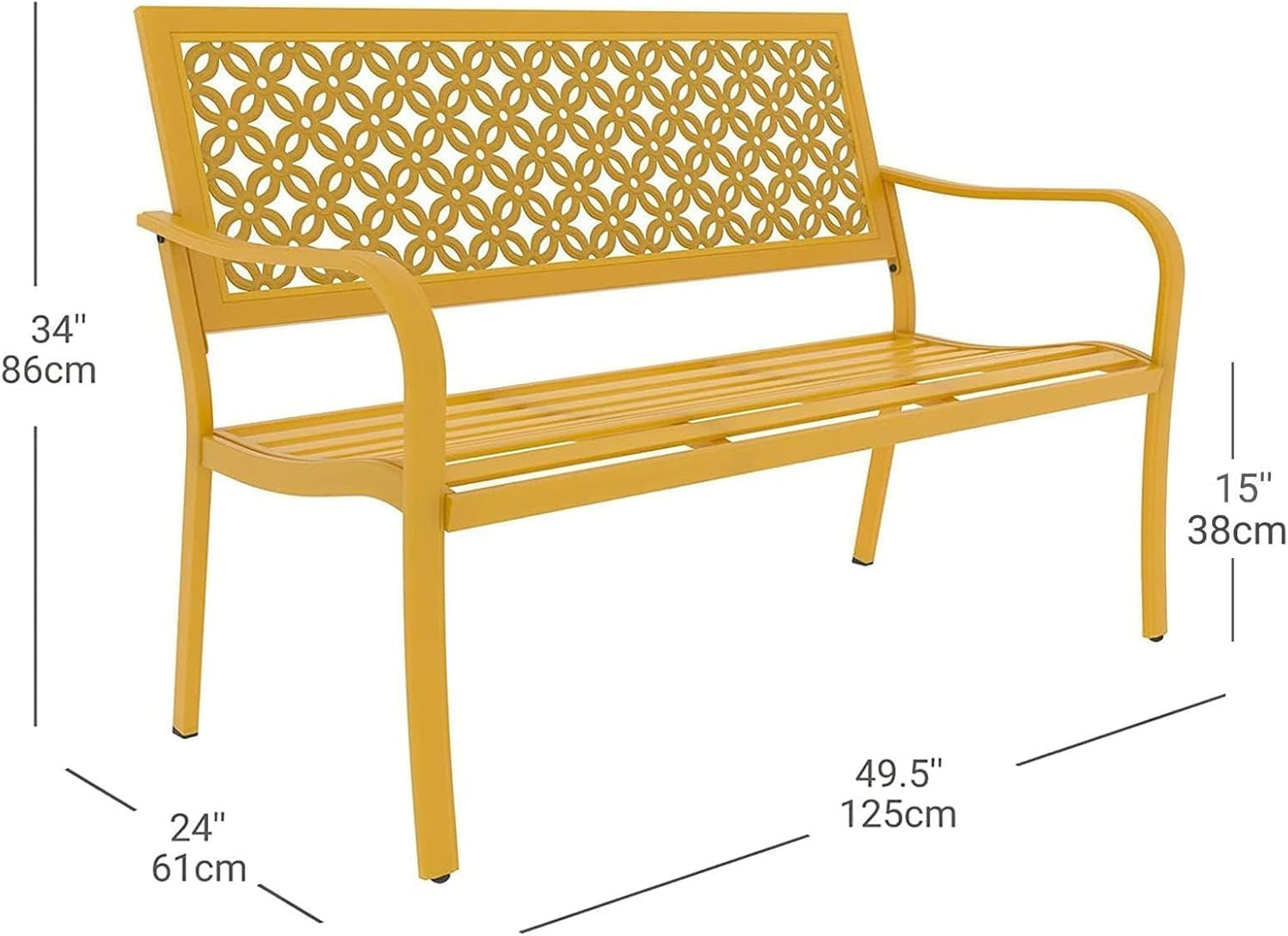 Grand patio 50" Outdoor Bench Garden Bench with Armrests Bench for Outdoors Lawn Yard Porch Sunflower Yellow