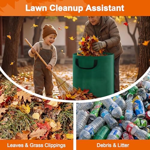 Kendo 72 Gallon Reusable Yard Bags, Heavy Duty 3 PCS Garden Leaf Bags with 4 Reinforced Handles for Fall Leaf Cleanup Grass Clippings Camping Trash