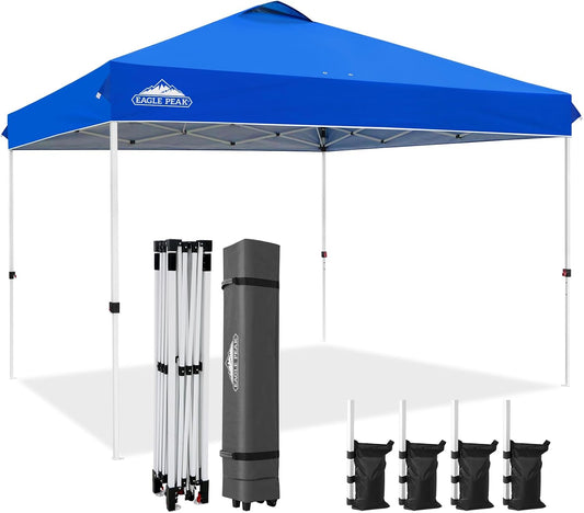 EAGLE PEAK Pop Up Canopy Tent with Wheeled Carry Bag, 8 Stakes, 4 Ropes, 4 Weight Bags, Easy Set Up Tent Canopy, 12x12 ft, 144sqft of Shade, Blue