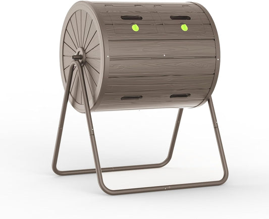 Dual Chamber Tumbling Composter 43 Gallon Large Outdoor Tumbling Composter Efficient Batch Composting Easy Turn Design (Grey)