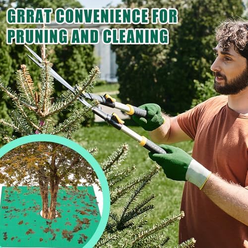 Landscape Tarp for Trimming, 6.56ft x 6.56ft Green Waterproof Garden Tree Pruning Tarp with 12-inch Hole and Four Corners with Metal Buckles
