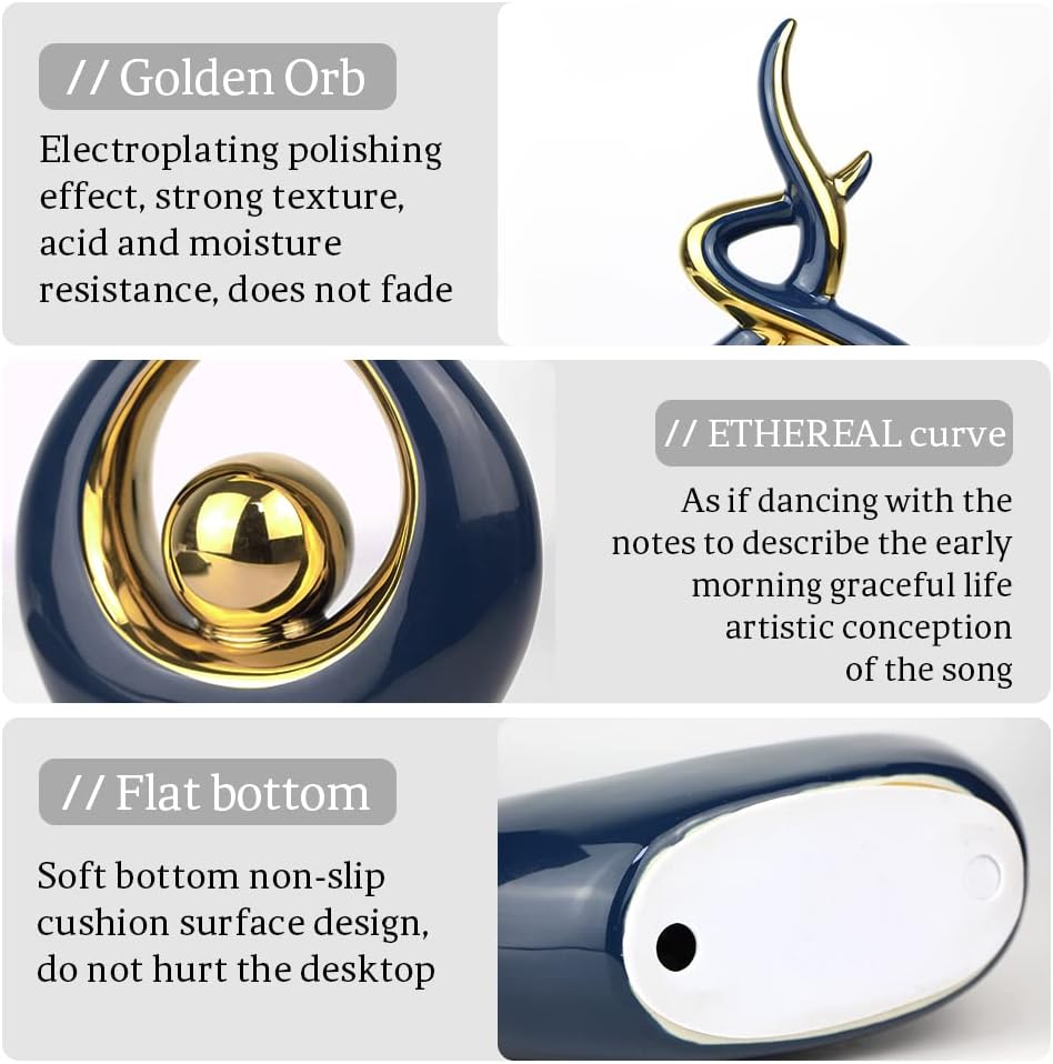 Norrclp Home Decor Modern Abstract Art Ceramic Statue Table Decorations for Dining Room Living Room Office Centerpiece (Blue and Gold, Small), Blue,gold