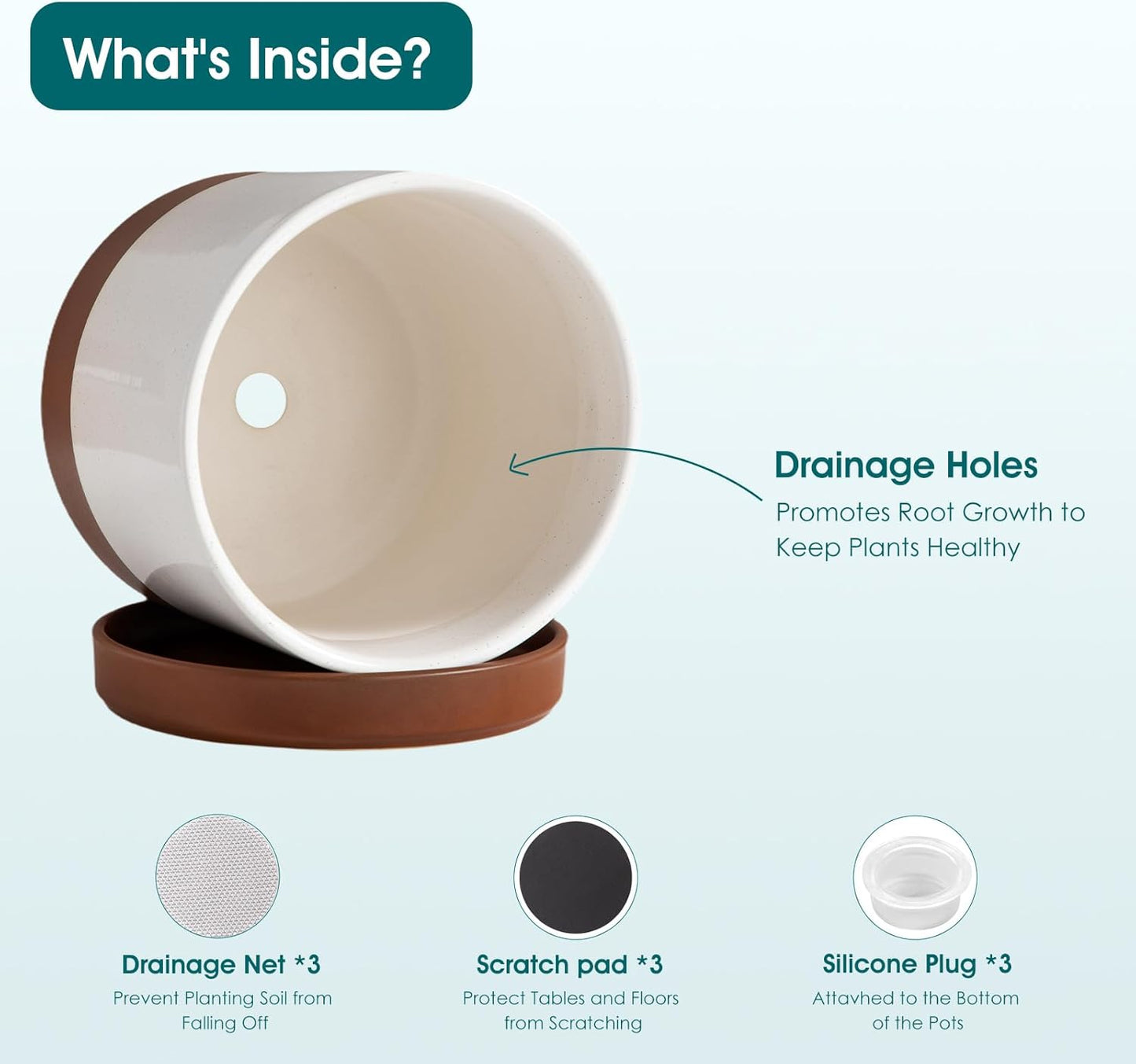 vancasso Ceramic Pots for Plants, Plant Pots for Indoor Plants, 6.25+8.25+10.25 Inch Ceramic Planters, Flower Pots with Drainage Holes, Planters Pot for Indoor House Plant, Set of 3, Khaki