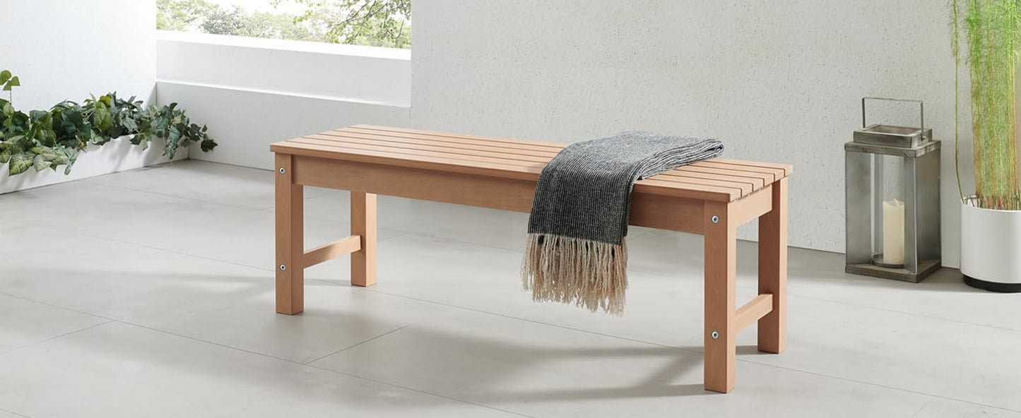 Psilvam Outdoor Bench, Two Person Poly Lumber Porch Bench, Weatherproof Garden Bench That Never Rot and Fade, All-Weather Patio Bench Suit for Garden, Porch, and Park (2pcs, Teak Color)