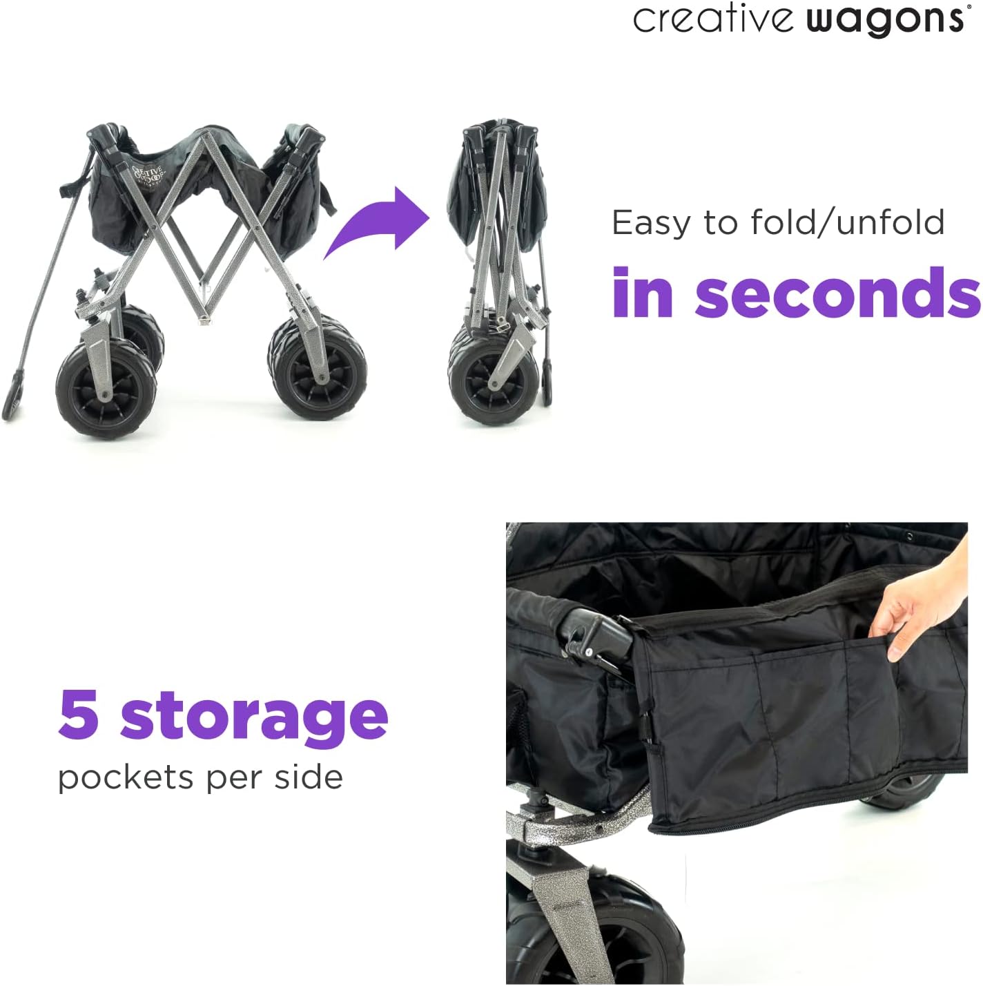 Creative Outdoor Push Pull Stroller Wagon, Beach Hauler XXL Deluxe with Canopy, Collapsible and Portable Heavy Duty Folding Cart, Supports up to 200lbs Weight Capacity, Giant 10" Wheels