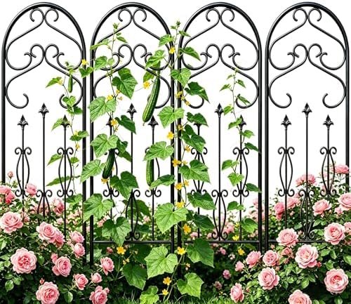 AMAGABELI GARDEN & HOME 4 Pack Large Garden Trellis for Climbing Plants Outdoor 60” x 18” Iron Plant Trellis for Potted Plant Support Tall Wall Metal Trellis Rose Vine Cucumber Black