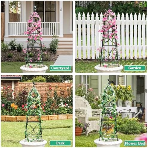 aboxoo 34" Set of 2 Metal Garden Obelisk Trellis for Potted Plants, 2.83FT