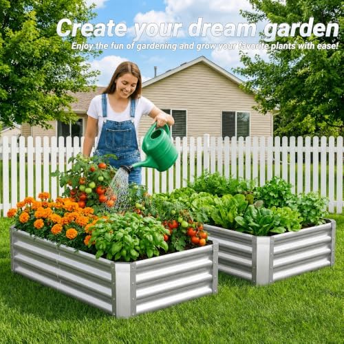 2Packs 4x2x1 FT Galvanized Raised Garden Beds Outdoor, Planter Raised Beds for Gardening, Vegetables, Flowers, Metal Garden Box, Deep Plant Flower pots Outdoor