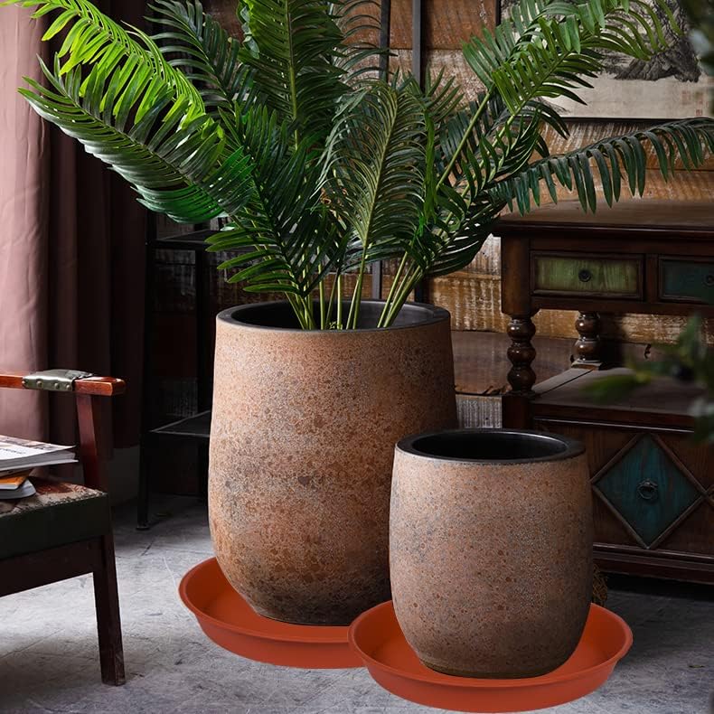 2 Pack of 18 19 inch Plant Saucer Tray (16.5 inch Base), 2.7" Depth, Heavy Duty Plastic Saucer 19" Round, Plant Tray for Pots, Flower Plant Saucers for Indoors (19 inch, Terracotta)