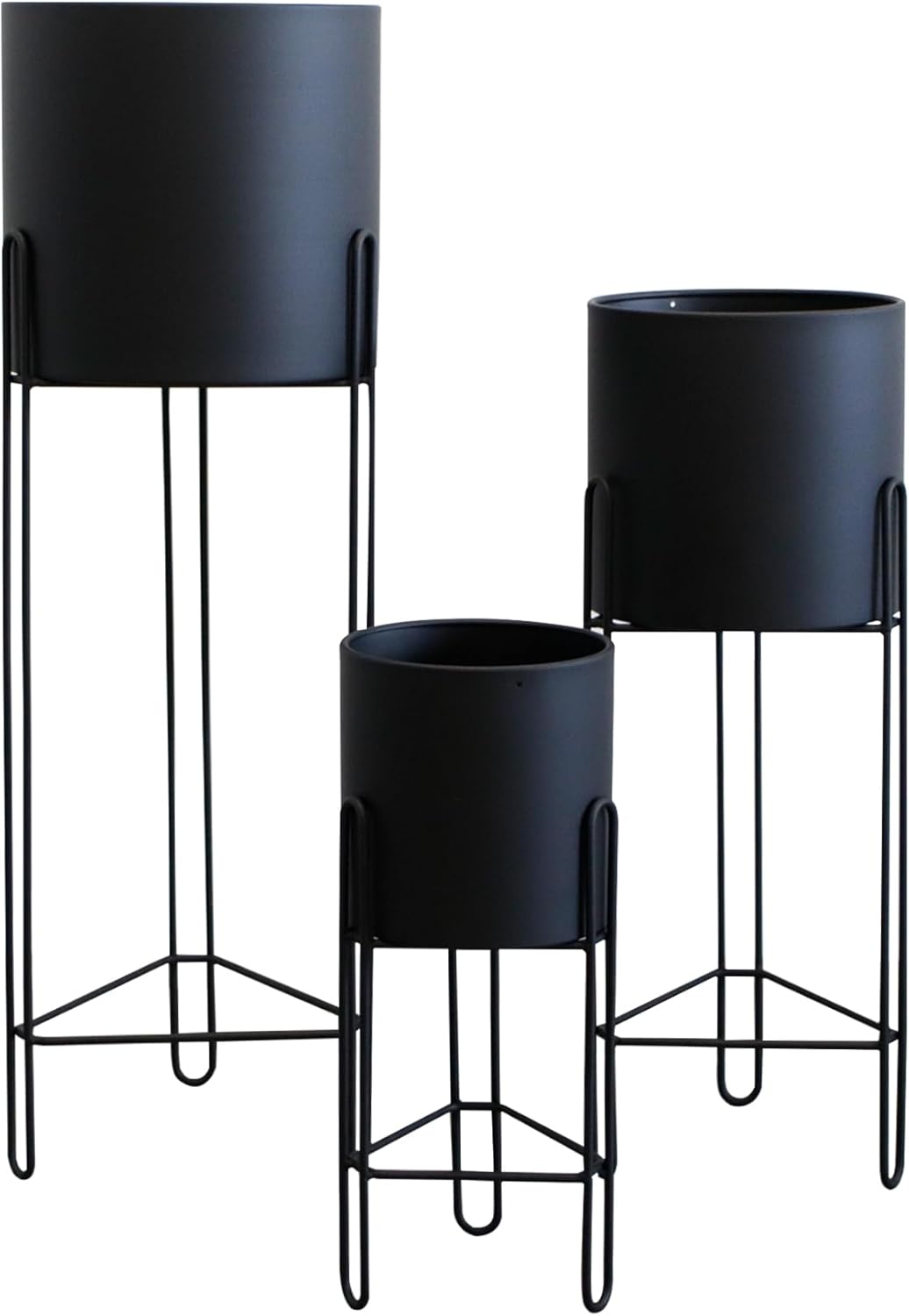 TRIROCKS Set of 3 Planters with Stand Indoor Otdoor Tall Planters for Indoor Plants 29 &18 &12" Morden Planters Flower Pots for Living Room Corner Kitchen Office Garden Balcony Patio Decor(Black)