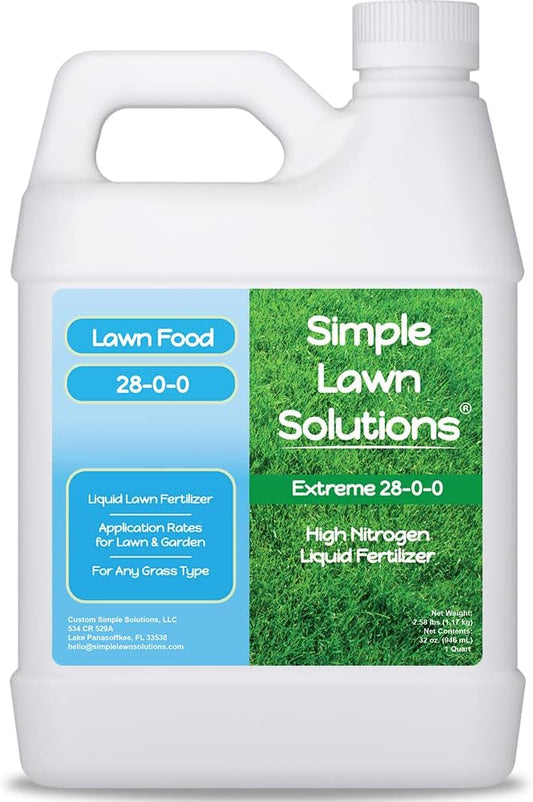Maximum Green & Growth- High Nitrogen 28-0-0 NPK- Lawn Food Quality Liquid Fertilizer- Spring & Summer- Any Grass Type- Simple Lawn Solutions - Concentrated Quick & Slow Release Blend (1 Quart)