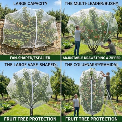 1 Pack 12x16Ft Extra Large Drawstring & Zipper Fruit Tree Netting Cover - Reusable Bird Netting for Blueberry Bushes, Anti-Cicada/Deer/Squirrel Large Plant Protection Net