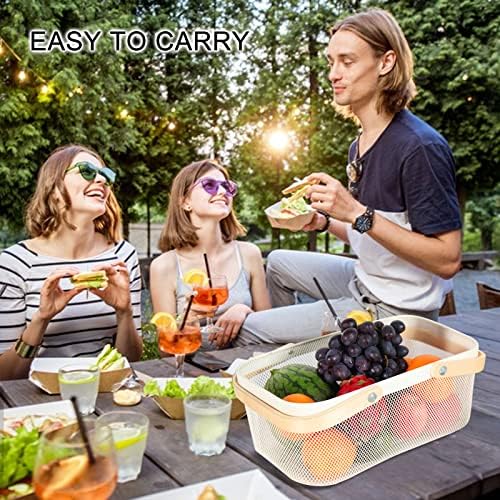 Garden Harvest Basket,Delicate Harvest Basket for Garden Vegetables,Practical Metal Mesh Wire Basket with Handle Suitable for Bathroom,Cabinet,Kitchen(White)