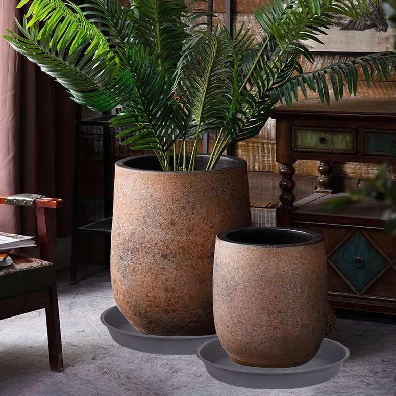 4 Pack of 13 14 inch Plant Saucer (12.2 Inch Base), Heavy Duty Plastic Plant Drip Trays 14" Round, Plant Trays for Indoors, Bird Bath Bowls, Plate for Planter 12-14" (14 inch, Cement Gray)