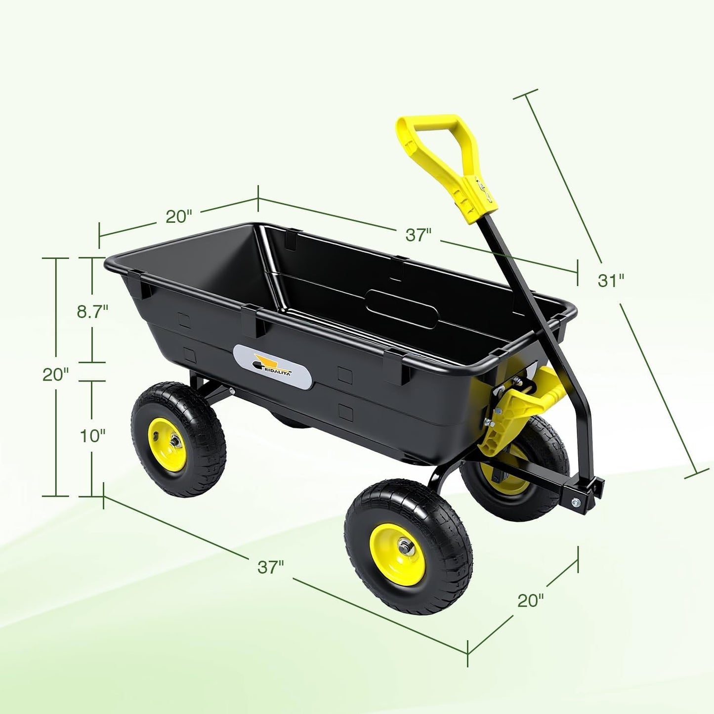 Garden Dump Cart, Heavy-Duty Utility Wagon with 900 lb Capacity, 5 Cu Ft Bed, 10" Pneumatic Tires, 180° Pivot Steering for Yard, Lawn, and Beach Use